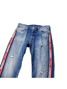 NEW Jack & Jones Jeans Mens 33 x34 Fred High Rise Tapered  Blue Cotton